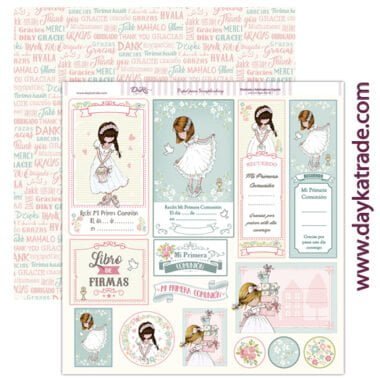 Papel scrapbooking Dayka "COMUNIÓN NIÑA ETIQUETAS RECORDATORIOS” SCP-182