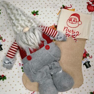 Calcetín Navideño arpillera nombre con diseño Navideño