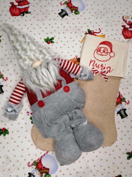 Calcetín Navideño arpillera nombre con diseño Navideño