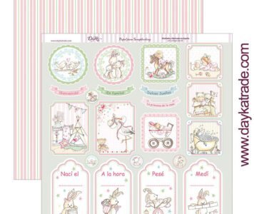 Papel scrapbooking Dayka “ETIQUETAS PERCENTIL, DIA Y HORA NACIMIENTO" SCP-263