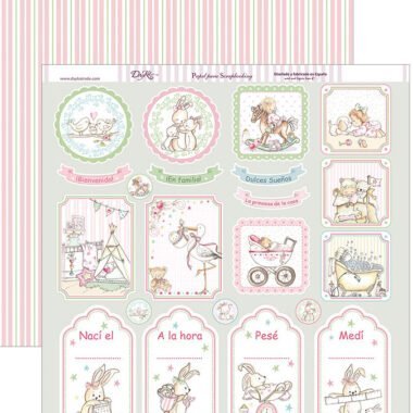 Papel scrapbooking Dayka “ETIQUETAS PERCENTIL, DIA Y HORA NACIMIENTO" SCP-263