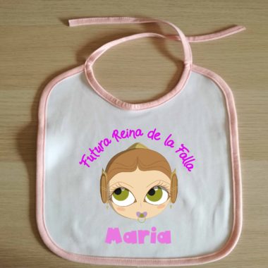 Babero rosa Fallera Xiqueta meua. Personalizable