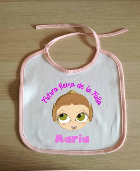 Babero rosa Fallera Xiqueta meua. Personalizable