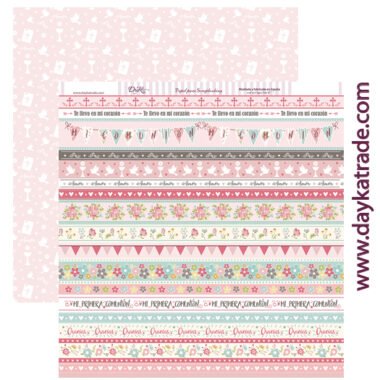 Papel scrapbooking Dayka “COMUNIÓN NIÑA TIRAS” SCP-180