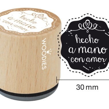 Sello de madera y caucho Hecho a mano con amor. Woodies