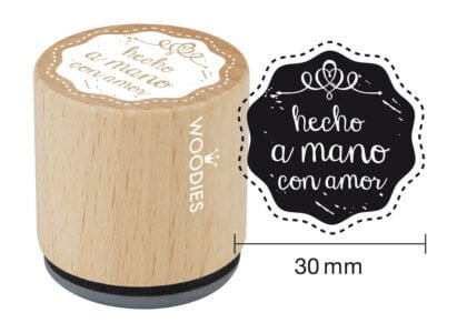 Sello de madera y caucho Hecho a mano con amor. Woodies