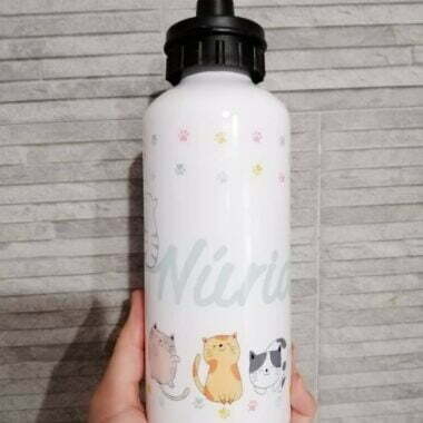 Botella de aluminio "Mis gatitos" personalizable