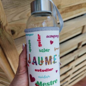 Botella cristal palabras profe personalizada