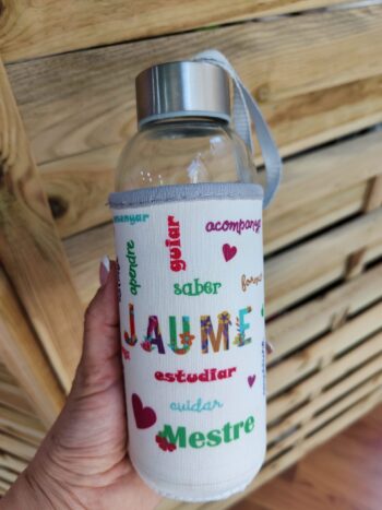Botella cristal palabras profe personalizada