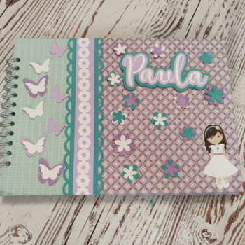 Libro de firmas comunión lila y verde